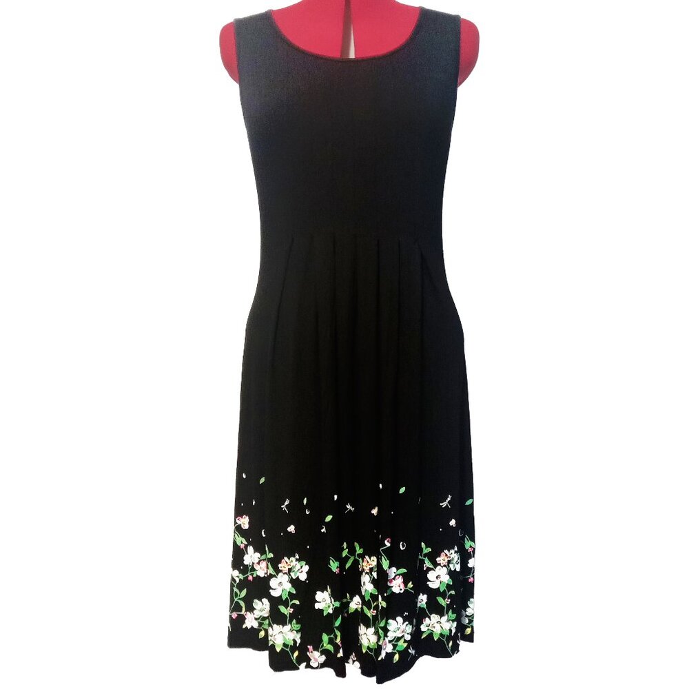 Kilig Black Stretchy Lightweight Summer Dress With Floral Print Hem US L